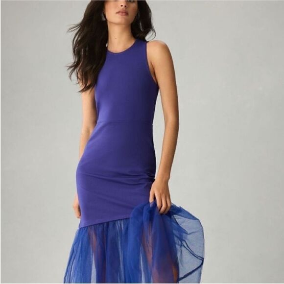 NWT Maeve Tulle-Hem Slim Tank Sapphire Blue Dress-E17 - Picture 1 of 11